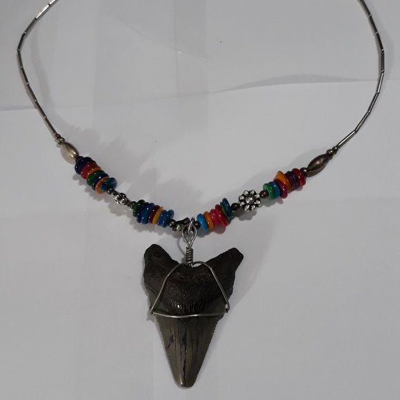 Liquid silver Necklace sterling with Shark Tooth